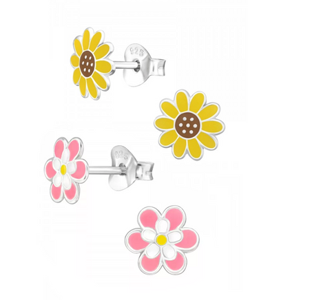 Children's Sterling Silver Set of 3 Pairs of Blue Themed Stud Earrings