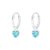 Children's Sterling Silver 'Aqua Blue Crystal Heart' Hoop Earrings