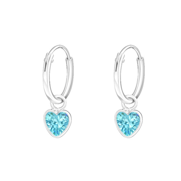 Children's Sterling Silver 'Aqua Blue Crystal Heart' Hoop Earrings