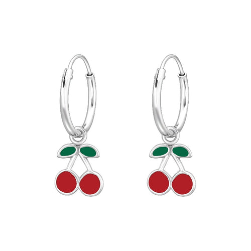 Children's Sterling Silver Cherry Hoop Earrings