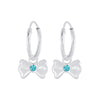Children's Sterling Silver 'Bow with Blue Crystal' Hoop Earrings