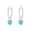 Children's Sterling Silver 'Aqua Blue Sparkle Heart' Crystal Hoop Earrings