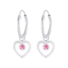 Children's Sterling Silver 'Heart with Pink Crystal' Hoop Earrings