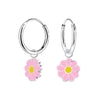 Children's Sterling Silver 'Pink Daisy Flower' Hoop Earrings