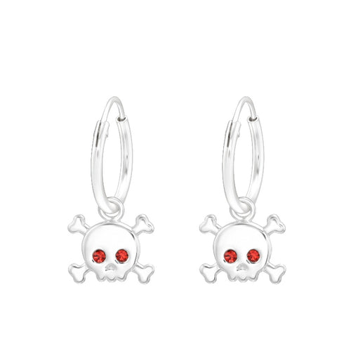 Children's Sterling Silver Halloween Skull and Crossbones Hoop Earrings