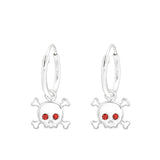 Children's Sterling Silver Halloween Skull and Crossbones Hoop Earrings