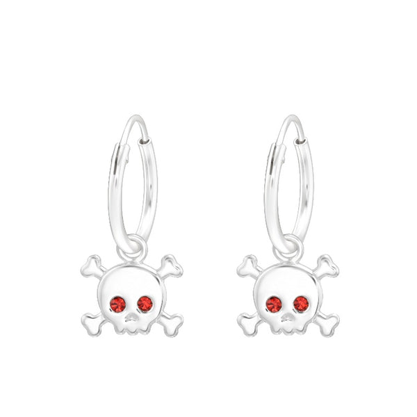 Children's Sterling Silver Halloween Skull and Crossbones Hoop Earrings
