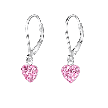 Children's Sterling Silver 'Pink Crystal Drop Heart' Stud Earrings