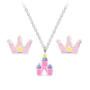 Children's Sterling Silver Fairy Castle Crystal Pendant Necklace and Glitter Crown Stud Earrings Set
