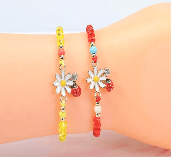 Set of 12 Children's Adjustable 'Flower and Ladybird' Wish Bracelets / Friendship Bracelets