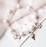 Children's 'Lollipop' White, Aqua Blue and Pink Stretch Bead Bracelet