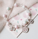 Children's 'Friends with Paws' White, Aqua Blue and Pink Stretch Bead Bracelet