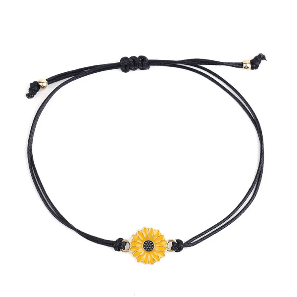 Adjustable Sunflower Wish Bracelet / Friendship Bracelet -Black