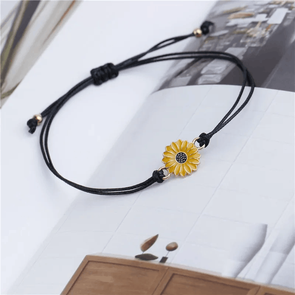 Adjustable Sunflower Wish Bracelet / Friendship Bracelet -Black