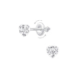 Children's Sterling Silver 'Clear Crystal Heart' Screw Back Stud Earrings