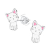 Children's Sterling Silver White Cat Screw Back Stud Earrings