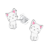 Children's Sterling Silver White Cat Screw Back Stud Earrings