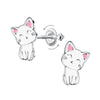 Children's Sterling Silver White Cat Screw Back Stud Earrings
