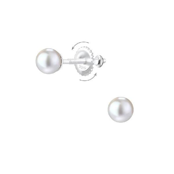 Teenager's / Children's Sterling Silver 'Imitation Pearl' Screw Back Stud Earrings