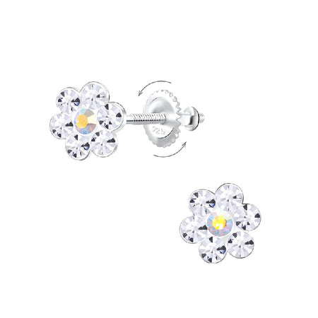 Children's Sterling Silver 'Jet Black Crystal Paw' Screw Back Stud Earrings