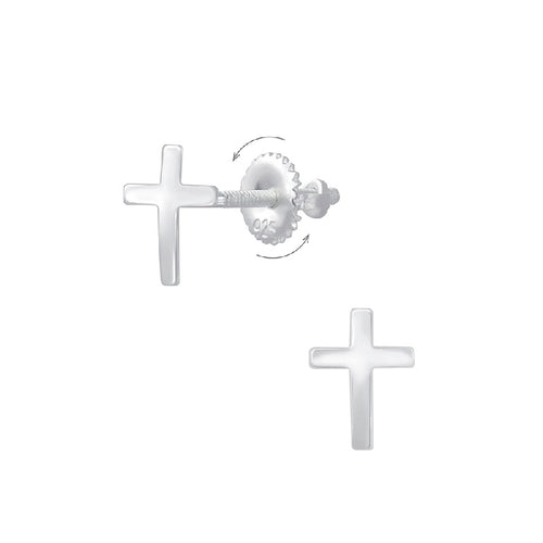Children's Sterling Silver Cross Screw Back Stud Earrings