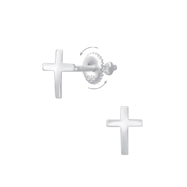 Children's Sterling Silver Cross Screw Back Stud Earrings