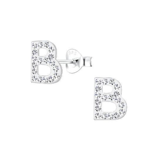 Children's Sterling Silver 'Letter B' Crystal Stud Earrings