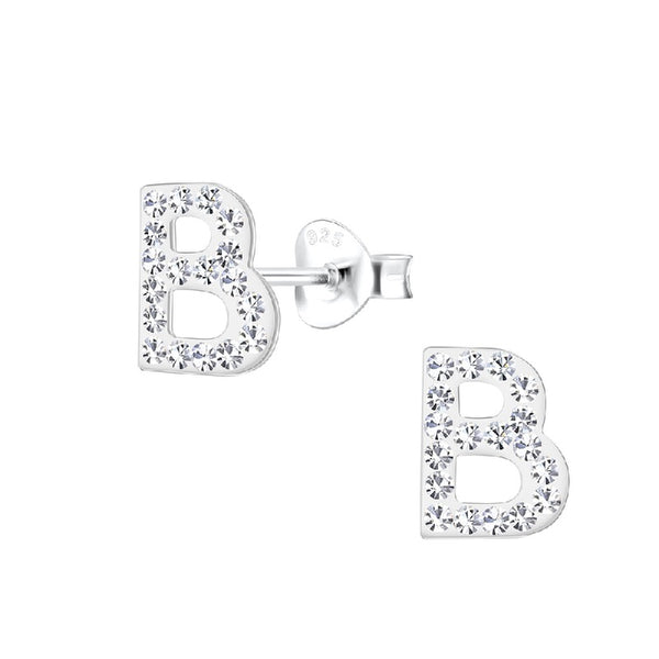 Children's Sterling Silver 'Letter B' Crystal Stud Earrings