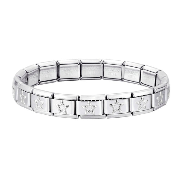 Stainless Steel 18 Link Shiny Italian Charm Starter Bracelet (STAR Links)- Classic 9mm Size