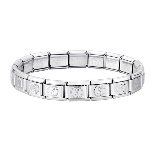 Stainless Steel 18 Link Shiny Italian Charm Starter Bracelet (YIN YANG Links)- Classic 9mm Size