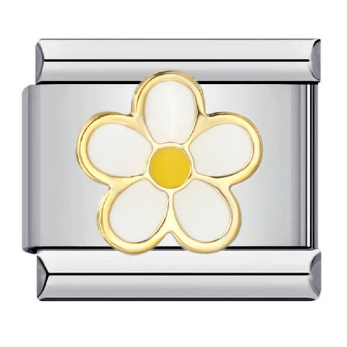 Stainless Steel 9mm Shiny White Daisy Flower Link for Italian Charm Bracelet