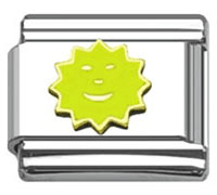 Stainless Steel 9mm Shiny 'Yellow Smiling Sun' Link for Italian Charm Bracelet