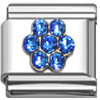 Stainless Steel 9mm Shiny Blue Crystal Flower Link for Italian Charm Bracelet