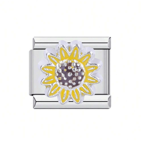 Stainless Steel 9mm Shiny Link with Sunflower for Italian Charm Bracelet