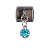 Stainless Steel 9mm Shiny March Birthstone Drop Charm Link for Italian Charm Bracelet