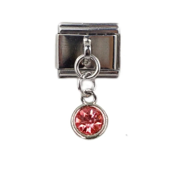 Stainless Steel 9mm Shiny October Birthstone Drop Charm Link for Italian Charm Bracelet