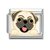 Stainless Steel 9mm Shiny 'Pug Dog' Link for Italian Charm Bracelet