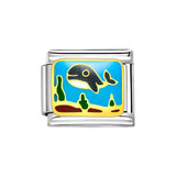 Stainless Steel 9mm Shiny Whale in Ocean Link for Italian Charm Bracelet