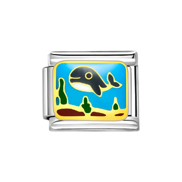 Stainless Steel 9mm Shiny Whale in Ocean Link for Italian Charm Bracelet