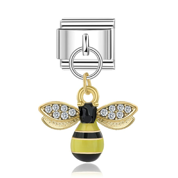 Stainless Steel 9mm Shiny Link with Dangling Bee for Italian Charm Bracelet