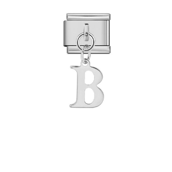 Stainless Steel 9mm Shiny Link with Dangling Letter B for Italian Charm Bracelet
