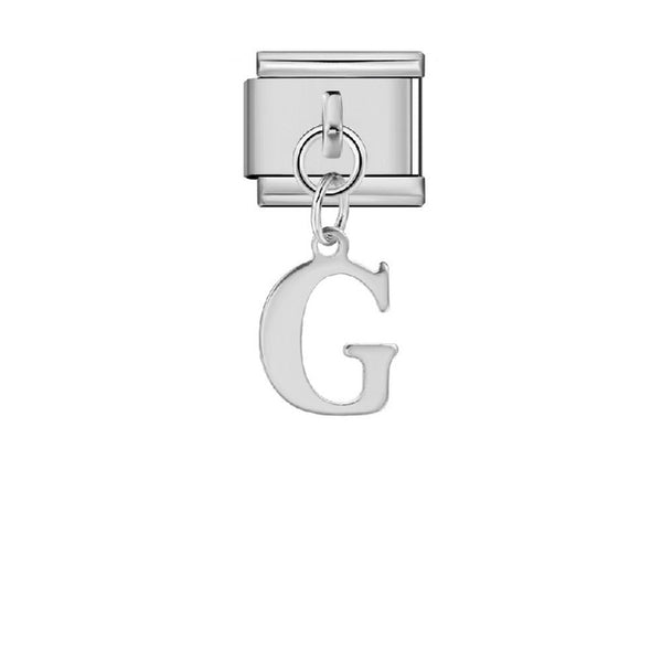 Stainless Steel 9mm Shiny Link with Dangling Letter G for Italian Charm Bracelet