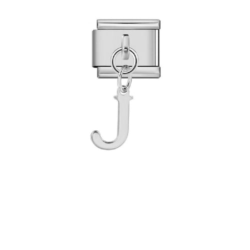 Stainless Steel 9mm Shiny Link with Dangling Letter J for Italian Charm Bracelet