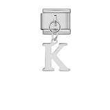 Stainless Steel 9mm Shiny Link with Dangling Letter K for Italian Charm Bracelet