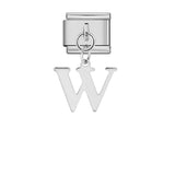 Stainless Steel 9mm Shiny Link with Dangling Letter W for Italian Charm Bracelet