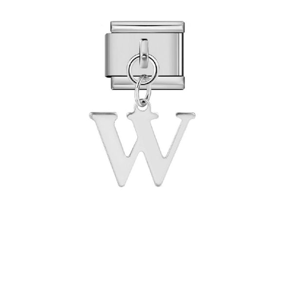 Stainless Steel 9mm Shiny Link with Dangling Letter W for Italian Charm Bracelet