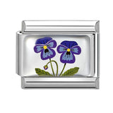 Stainless Steel 9mm Shiny Purple Pansies Flower Link for Italian Charm Bracelet