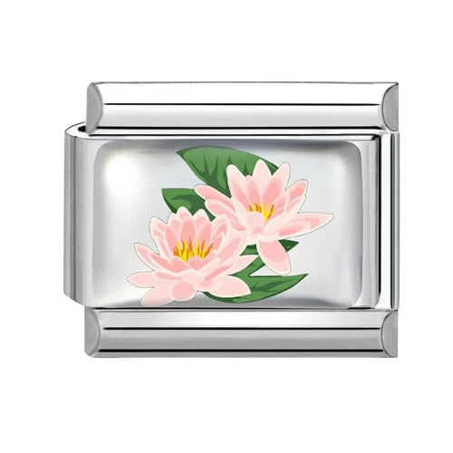 Stainless Steel 9mm Shiny Water Lilies Flower Link for Italian Charm Bracelet