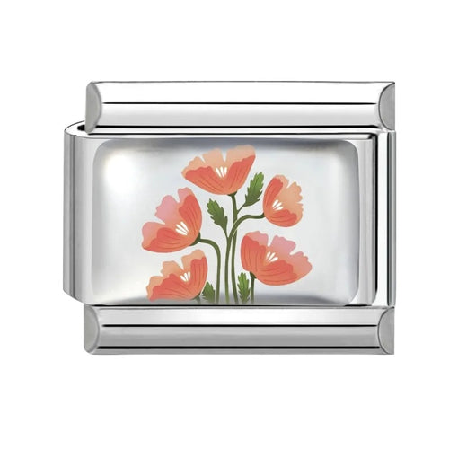 Stainless Steel 9mm Shiny Poppy Flowers Link for Italian Charm Bracelet