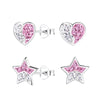 Children's Sterling Silver Set of 2 Pairs of Crystal Heart and Crystal Star Stud Earrings